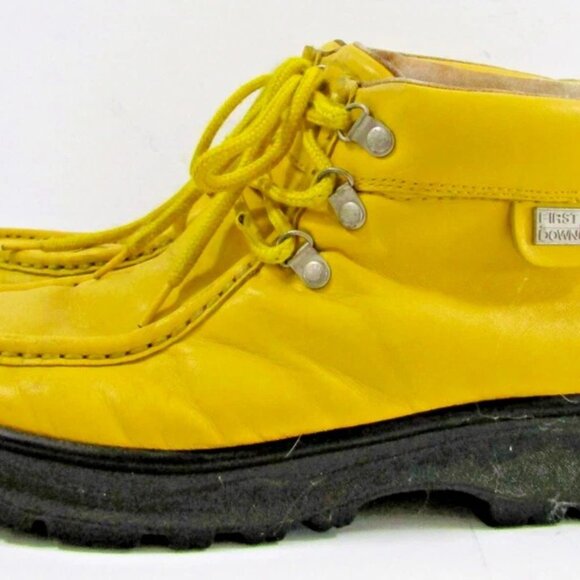Men\'s First Down Yellow Leather Ankle High Boots Size 10.5
